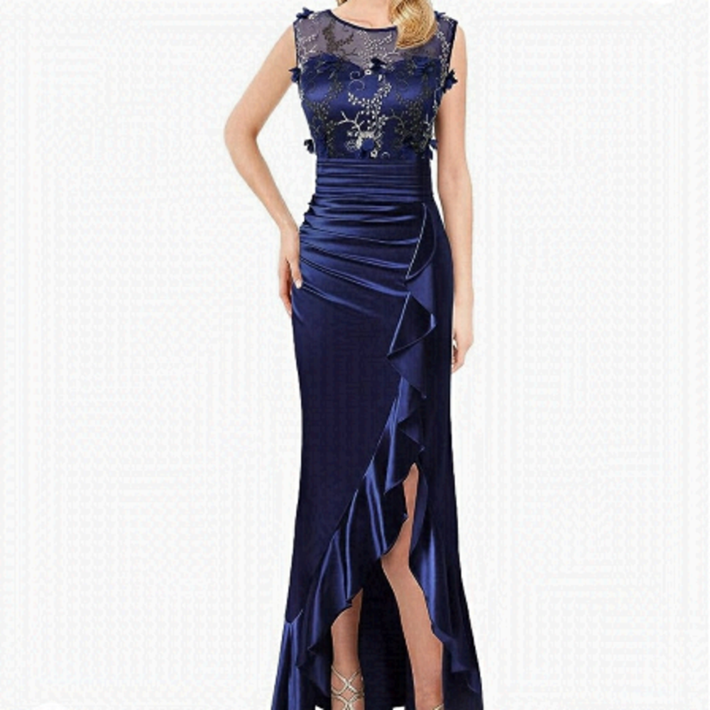 Nwt VFSHOW Ruched Ruffles Split Formal Evening Wedding Party Maxi Dress